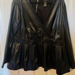 Ashley Stewart Black Faux Leather Long-sleeve Top